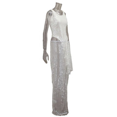 Hnewly Maternity Sequin Two Piece Sleeveless Sparkly Pregnancy Photoshoot Maxi Dress Elegant Maternity Photography Gown for Pregnant
