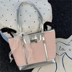 Hnewly Sweet Cute Pink Tote Bag Handbag Women Summer Y2k Shoulder Bags Backpack Female Large Capacity Casual Underarm Bag Aesthetic