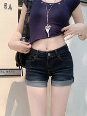 Lunivop plus Size American Style Sexy Short Jeans High Waist Hot Pants Women's Deep Blue Cuffed Shorts Summer Wear Resistant Stretch