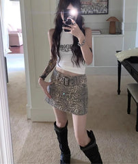 Hnewly Women Punk Vintage Y2K Slim Retro Trashy Jeans Skirts Summer Casual Female Hotsweet Leopard Print Mini Denim Short Skirt