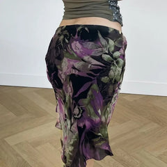 Lunivop Literary Vinatge Korean Summer Mesh Skirts Y2k Elgant Fairy Flower Print All Match Casual Punk Jupe Harajuku Hiigh Street Skirt