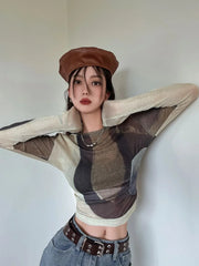Hnewly Top Female Tie Dye Spring Autumn Slim Women's Long Sleeve T-shirt Sexy Crop Y2k Fashion Korea Goth Cheap Clothing Sales Clothes
