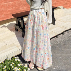 Hnewly Colorful Printed Flower Bud Long Skirts Women Summer High Waist Embroidery Skirt Woman Pleated A Line Midi Skirts Female