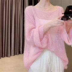 Hnewly Korean Style Office Basic Pullovers Women Solid Summer Hollow Out Thin Fashion Loose Sun-proof Casual Cozy Popular Tops