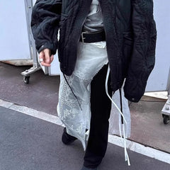 Hnewly Korean Style Lace Skirts White Y2k 2000s Women Tulle Vintage Harajuku Mesh Overlay Long Skirt Lace Up Retro Streetwear