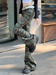 hnewly - Vintage Camo Print Flare Jeans HOT