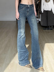 hnewly - Vintage Washed Slim Fit Flared Jeans hnewly