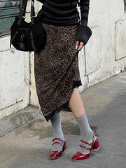 hnewly - Vintage Leopard Print Lace Halter Skirt hnewly