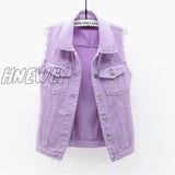 Autumn Women Plus Size Denim Vest Sleeveless Waistcoat Students Casual Tops Jeans Jackets Red Pink