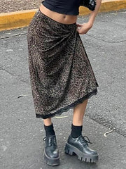 hnewly - Vintage Leopard Print Lace Halter Skirt hnewly