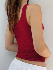Hnewly - summer inspo Christmas Red Lace Up Cut Out Women’s Tanks Sleeveless Design V-Neck Backless Exquisite Blouses