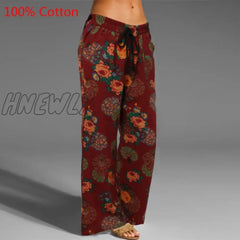 Celmia Oversized Women Vintage Wide Leg Pants Autumn Linen Palazzo Fashion Long Trouser Casual