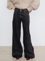 hnewly - Vintage Buttoned Hem Loose Low-Rise Jeans hnewly