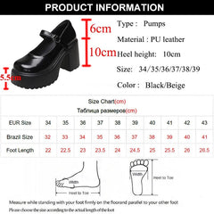 Hnewly 2024 New Chunky Platform Mary Jane Shoes Women Patent Leather High Heels Pumps Woman Sweet Thick Heel Party Shoes Female