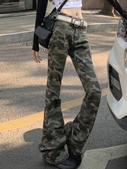 hnewly - Vintage Camo Print Flare Jeans HOT