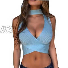 European And American Women’s Sexy Cross - Wrap Low - Cut Tight - Fitting Sleeveless Hanging Neck