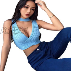 European And American Women’s Sexy Cross - Wrap Low - Cut Tight - Fitting Sleeveless Hanging Neck