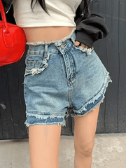 Hnewly - High Waist Frayed Denim Shorts Hnewly