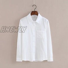 Hnewly 100% Cotton Shirt White Blouse Spring Autumn Blouses Shirts Women Long Sleeve Casual Tops