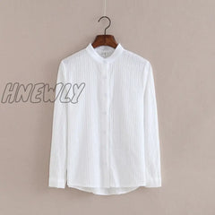 Hnewly 100% Cotton Shirt White Blouse Spring Autumn Blouses Shirts Women Long Sleeve Casual Tops