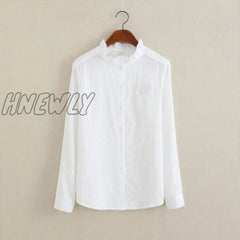 Hnewly 100% Cotton Shirt White Blouse Spring Autumn Blouses Shirts Women Long Sleeve Casual Tops