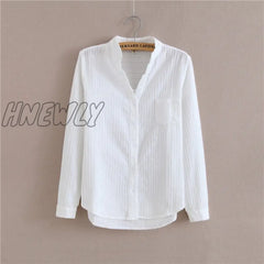Hnewly 100% Cotton Shirt White Blouse Spring Autumn Blouses Shirts Women Long Sleeve Casual Tops