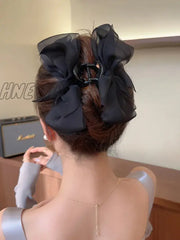 Hnewly 13Cm Woman Large Two-Sided Gauze Bowknot Hair Claws Lady Solid Color Hairpins Barrettes