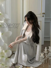 Hnewly 2 Piece Dress Set Women Casual Elegant Vintage Black Midi Korean Clothes Y2K Crop Top Short