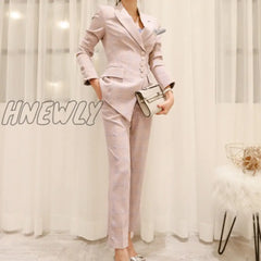 Hnewly 2 Piece Outfits For Women Office Workers Pants Plaid Suit Spring New Fashion Retro