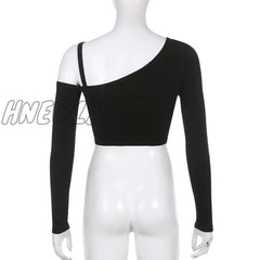 Hnewly 2 Piece T-Shirt And Cami Crop Top Women Y2K Harajuku Long Sleeve Skew Collar Casual Basic