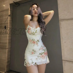 Hnewly 2000S Women Floral Mini Dress Y2K Aesthetic Sleeveless Ruffles Hem Kawaii Sundress Sexy