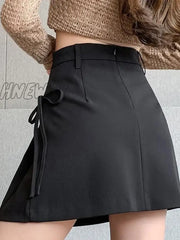 Hnewly 2024 Lace Up Pleated Skirt For Women Summer Korean Fashion Vintage Loose High Waisted Chic