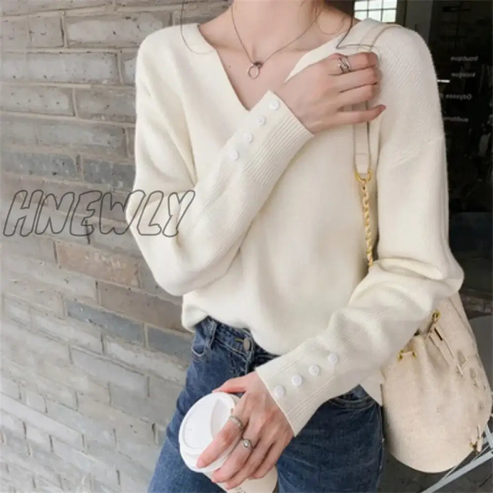 2024 New Autumn Women Sweater V-Neck Long Sleeve Knitted Sweaters Solid Korean Basic Casual Jumper