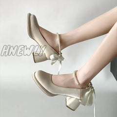 2024 Platform Heels Round Toe Slip On African Woman Shoe Chunky Sandals Lace-Up Brief Pumps Latest