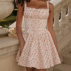 Hnewly 2024 Print Corset Dress Women Lace Trim Square Collar Spaghetti Strap Sleeveless A Line Mini