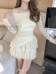 Hnewly 2024 Summer Japanese Kawaii Fashion Suits Korean Two Pieces Skirt Set Women Y2K Crop Tops