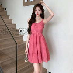Hnewly 2024 Summer Korean Women Chic French Squar Neck A-Line Mini Dress For Ladies Backless