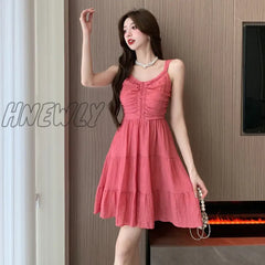 Hnewly 2024 Summer Korean Women Chic French Squar Neck A-Line Mini Dress For Ladies Backless
