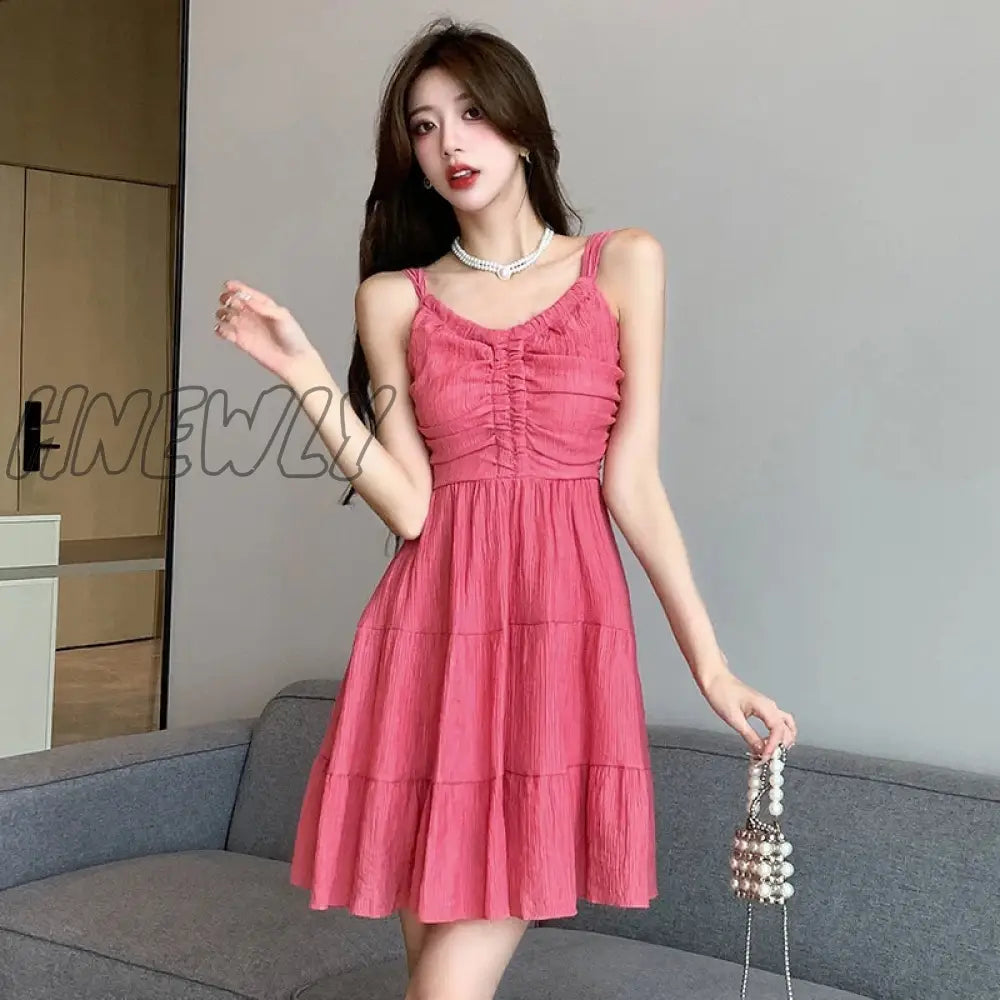 Hnewly 2024 Summer Korean Women Chic French Squar Neck A-Line Mini Dress For Ladies Backless