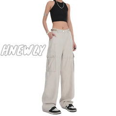 Hnewly 2024 Summer Straight Cargo Pants Women’s High Street Rock Style With Retro Baggy Wide-Leg