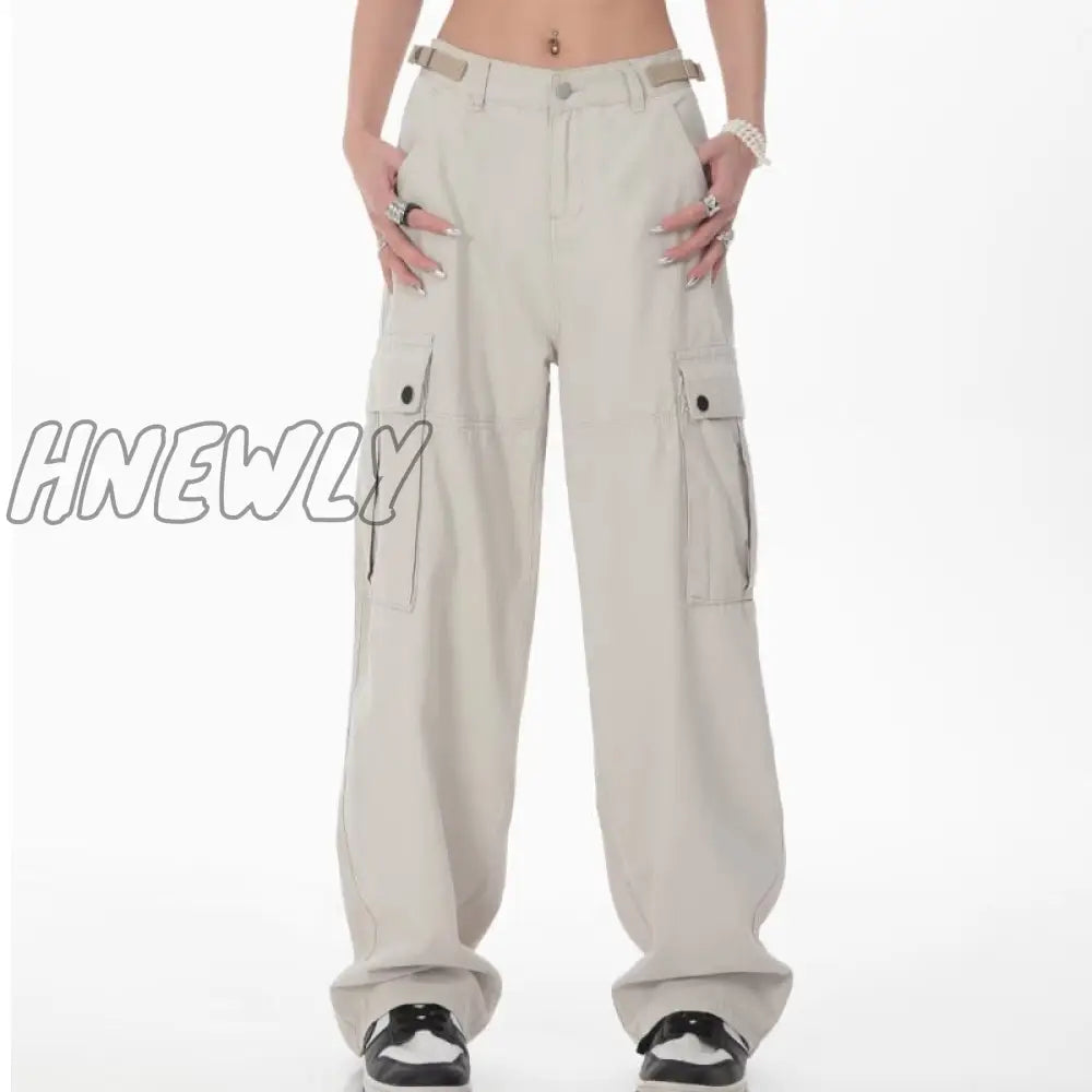 Hnewly 2024 Summer Straight Cargo Pants Women’s High Street Rock Style With Retro Baggy Wide-Leg