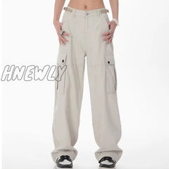 Hnewly 2024 Summer Straight Cargo Pants Women’s High Street Rock Style With Retro Baggy Wide-Leg