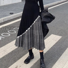 Hnewly 2024 Winter Women’s Fashion Houndstooth Midi Skirt Female High Waist Pleated Knitted Thick