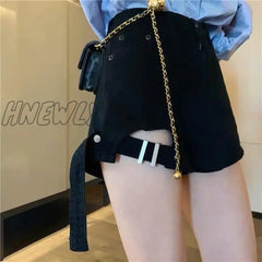 Hnewly 2024 Women’s Summer New Ripped High Waist Denim Shorts Metal Button Design Wide Leg Loose