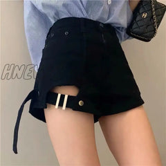 Hnewly 2024 Women’s Summer New Ripped High Waist Denim Shorts Metal Button Design Wide Leg Loose