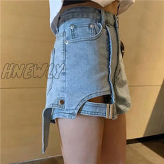 Hnewly 2024 Women’s Summer New Ripped High Waist Denim Shorts Metal Button Design Wide Leg Loose