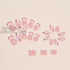 Hnewly 24 Pcs Short French Butterfly Heart Glitter Nails With 1 Jelly Gel And Nail File