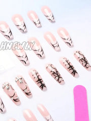 Hnewly 24-Piece French Fake Nails + 1 Piece Of Nail Glue + 1 File