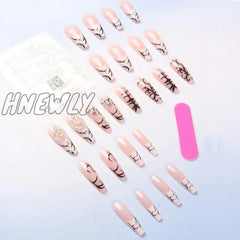 Hnewly 24-Piece French Fake Nails + 1 Piece Of Nail Glue + 1 File