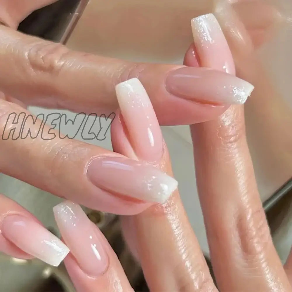 24pcs/Box Detachable Coffin False Nails Wearable French Ballerina Flower Pattern Fake Nails Full Cover Nail Tips Press On Nails